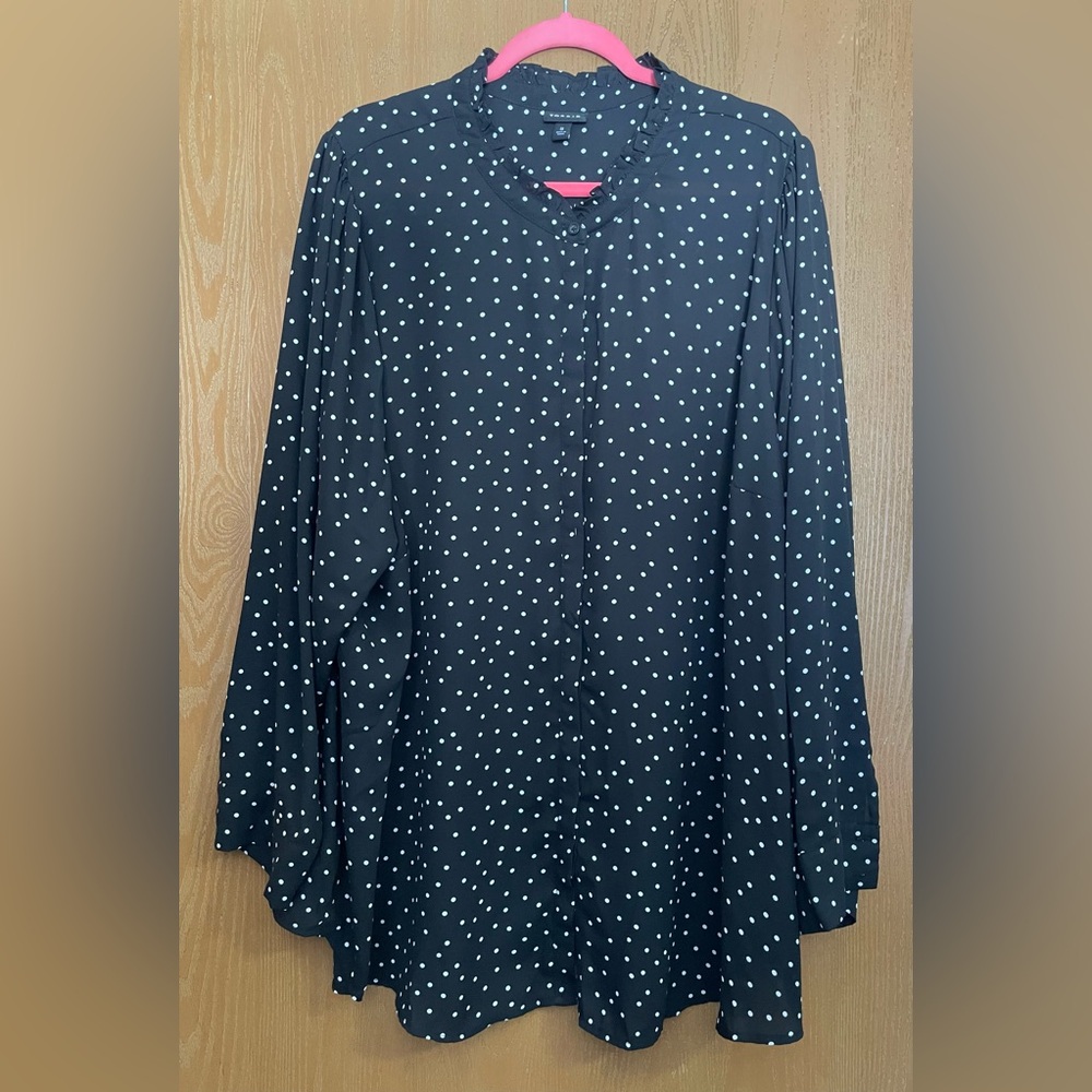 Polka dot ruffle collar long sleeve blouse from Torrid plus size 5X